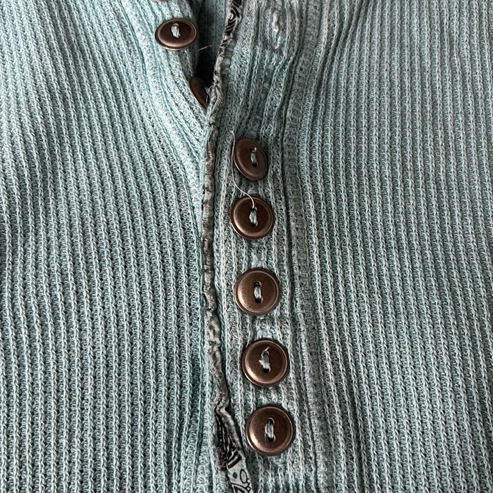 We The Free Teal Button-Up Distressed Henley - Picture 4 of 5